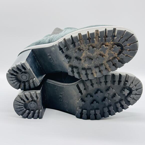 UGG Boots Womens 8 Black Suede Chelsea Lug Sole Ankle Block Heel Booties - Picture 10 of 12